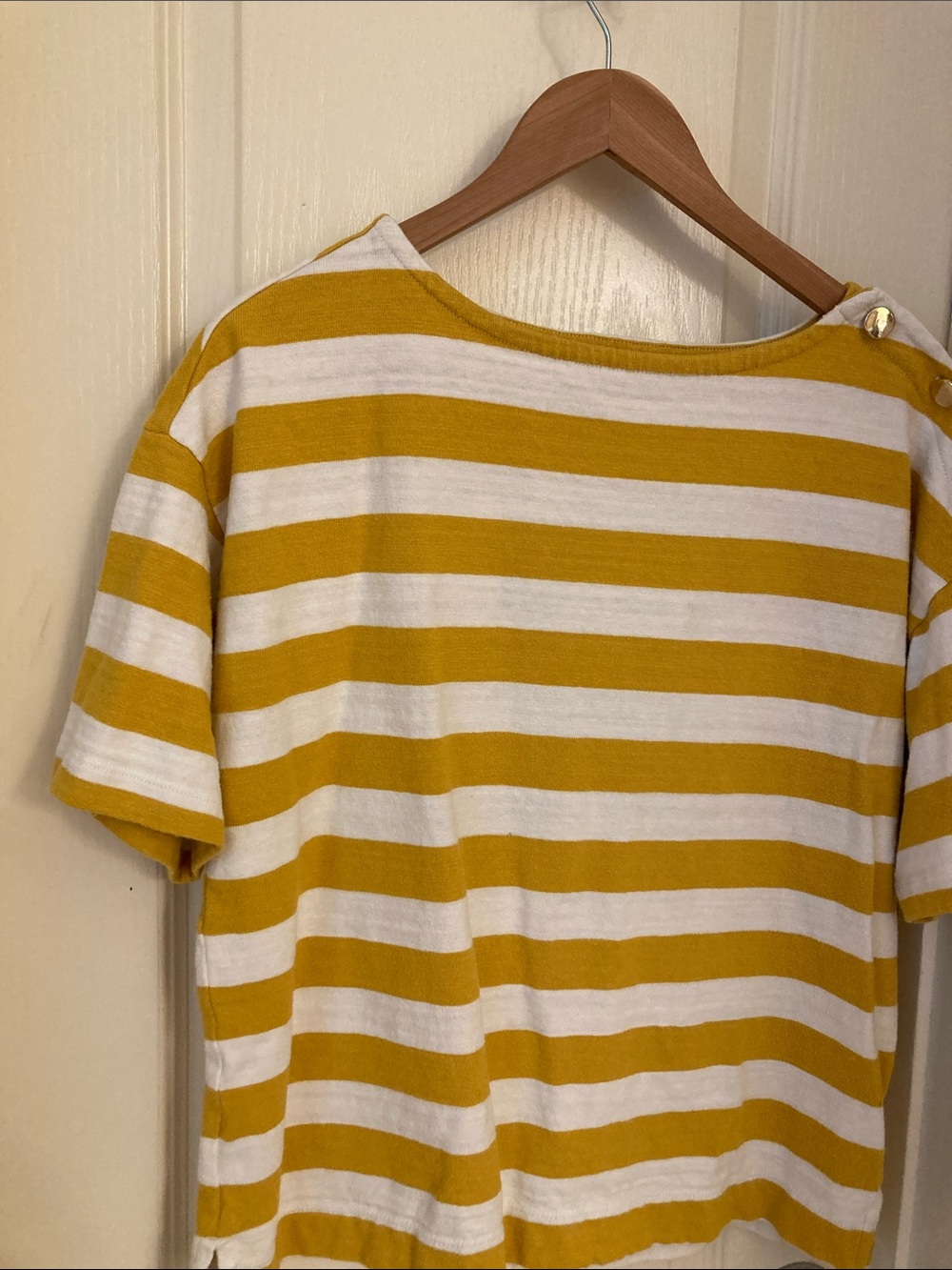 LOFT Yellow and White Striped Short Sleeve Tee - Picture 3 of 10